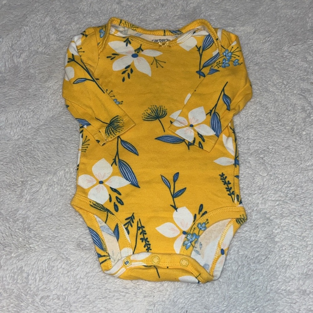 (3 for $10) carters 3 month yellow long sleeve floral bodysuit baby girl clothin